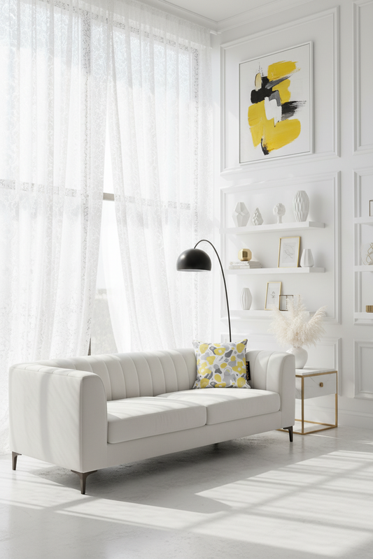 Yellow and Grey Print 1 Cushion