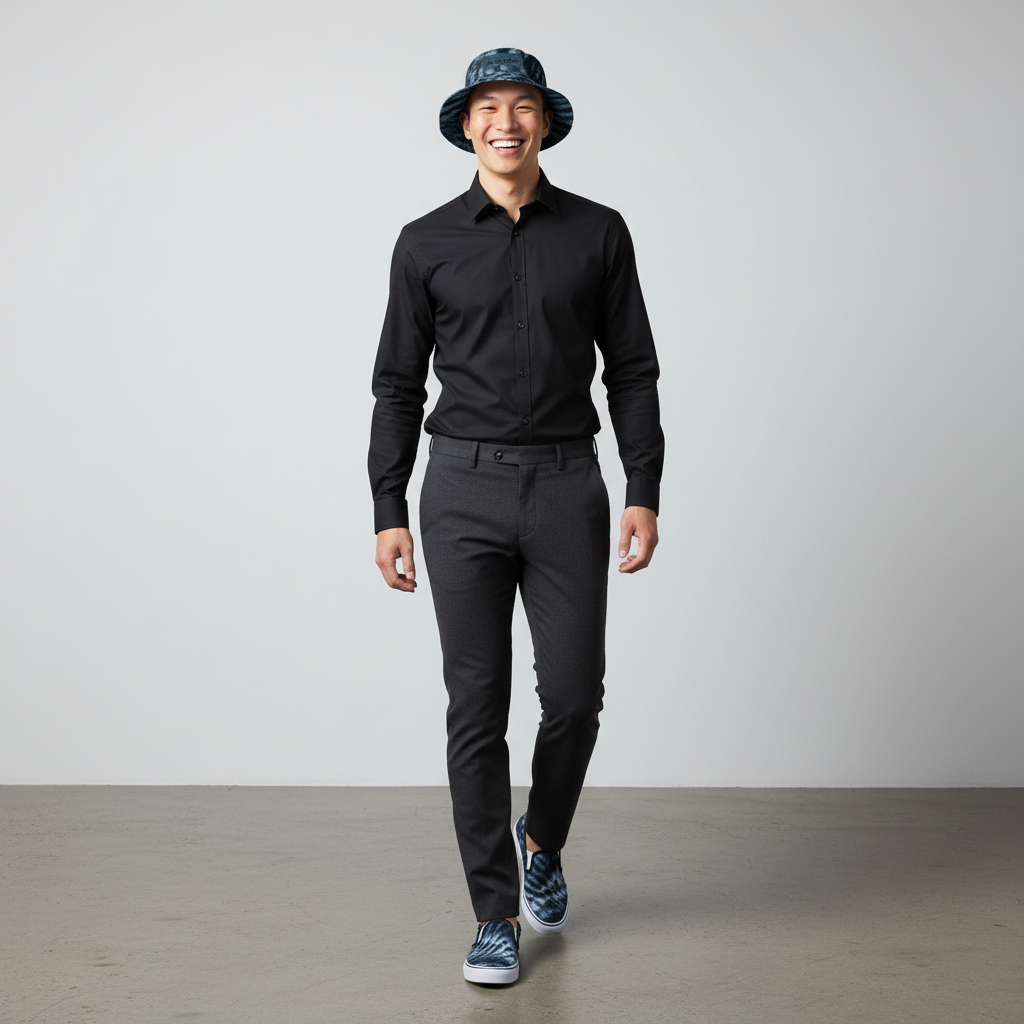 Reversible Bucket Hat Tie Dye Print 8 and Solid Color Navy Blue