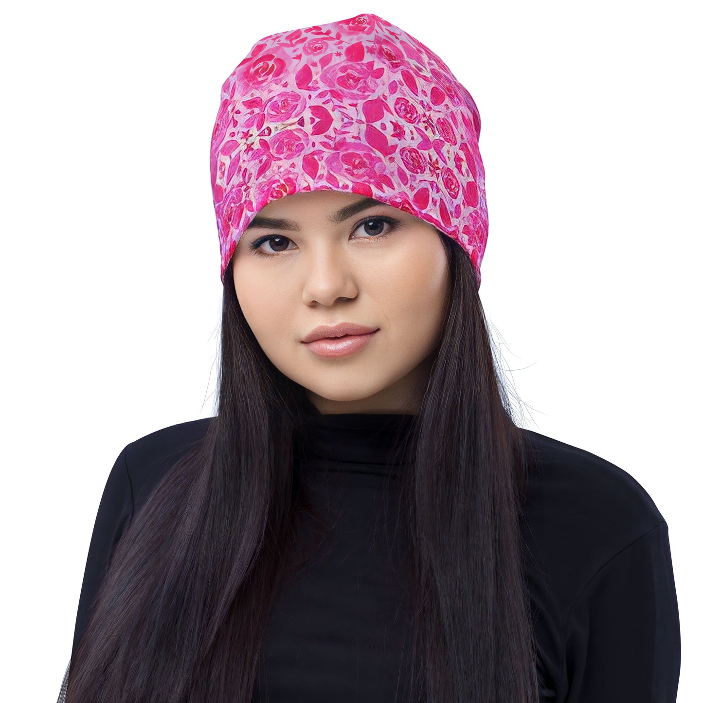 Beanie Hat Barbie Pink Floral Viva Magenta Abstract Print Design 2