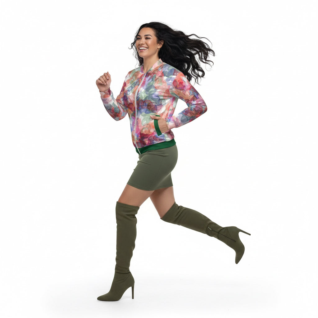 Unisex Bomber Jacket Viva Magenta Texture 24 Military Green