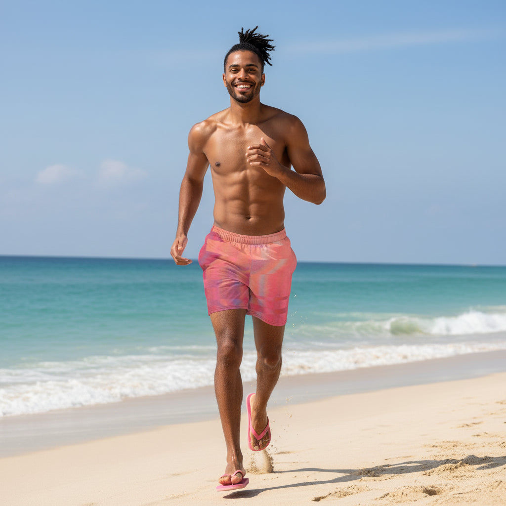 Men’s Recycled Swim Trunks Viva Magenta Texture 2 Mataverse