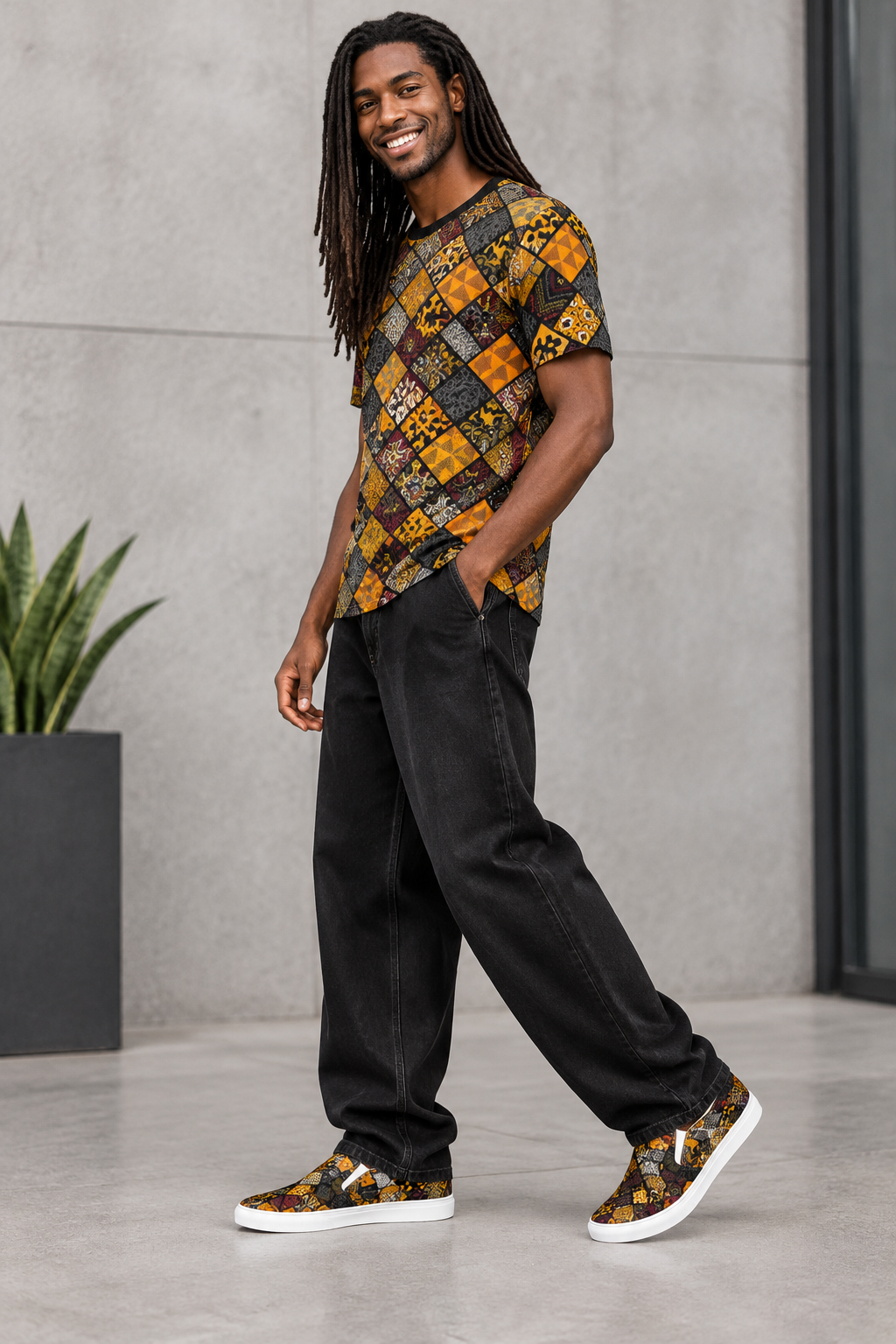 Men’s Afro Print Design 6 Slip Ons