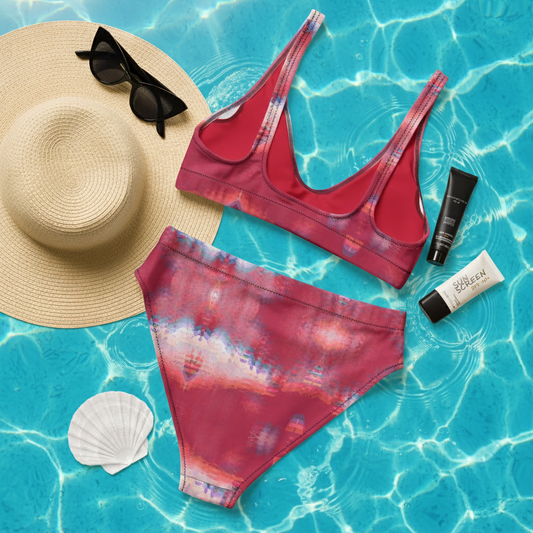 Recycled High-Waisted Bikini Viva Magenta Texture 32 - Metaverse KhuKhuZ