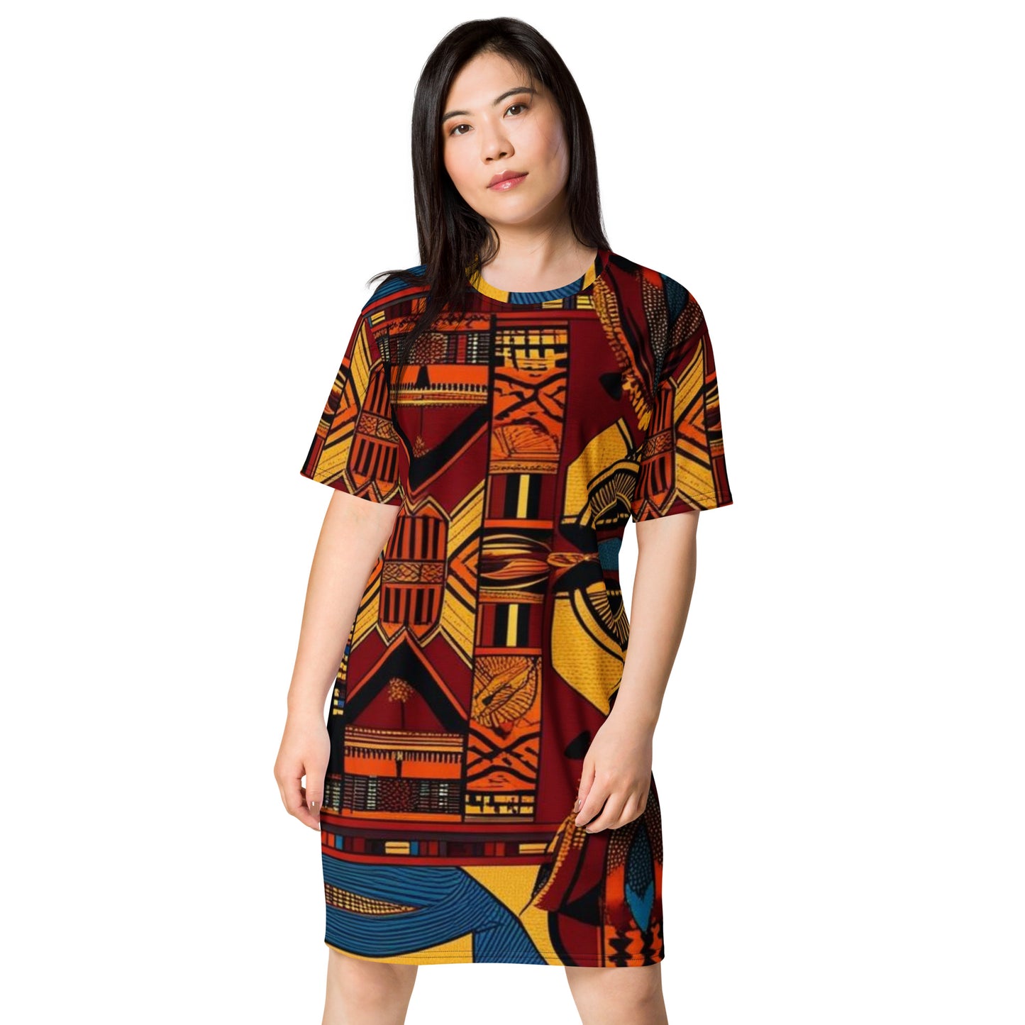 T-shirt Dress African Print Mocha Mousse