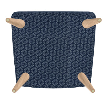 Navy blue cushion with a pattern and wooden handles on a white background