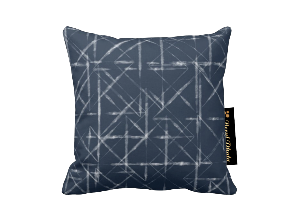 Decorative pillow with geometric pattern on a white background