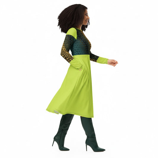 Long Sleeve Midi Dress Solid and Peach Fuzz Floral