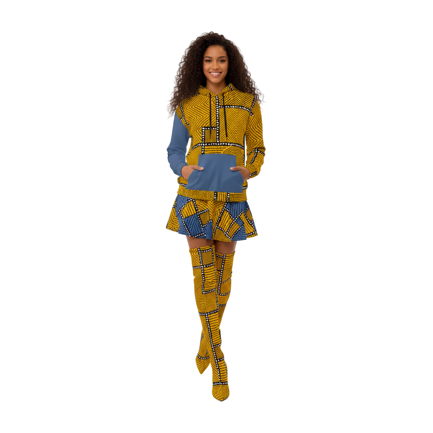 Unisex Hoodie Afro Patchwork Print Design 2 KhuKhuZ