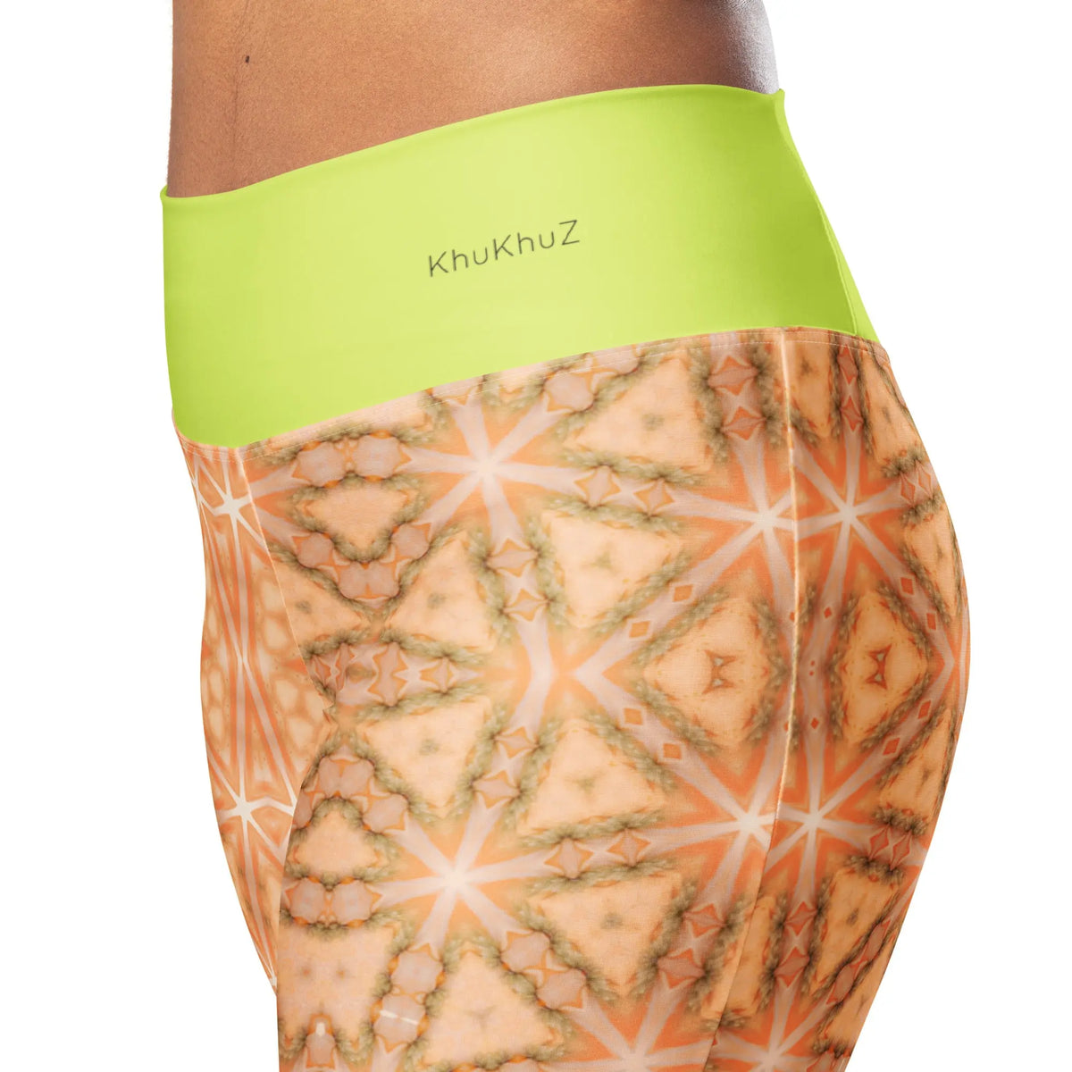 Flare Leggings Peach Fuzz Floral #1.9 Neon Green KhuKhuZ