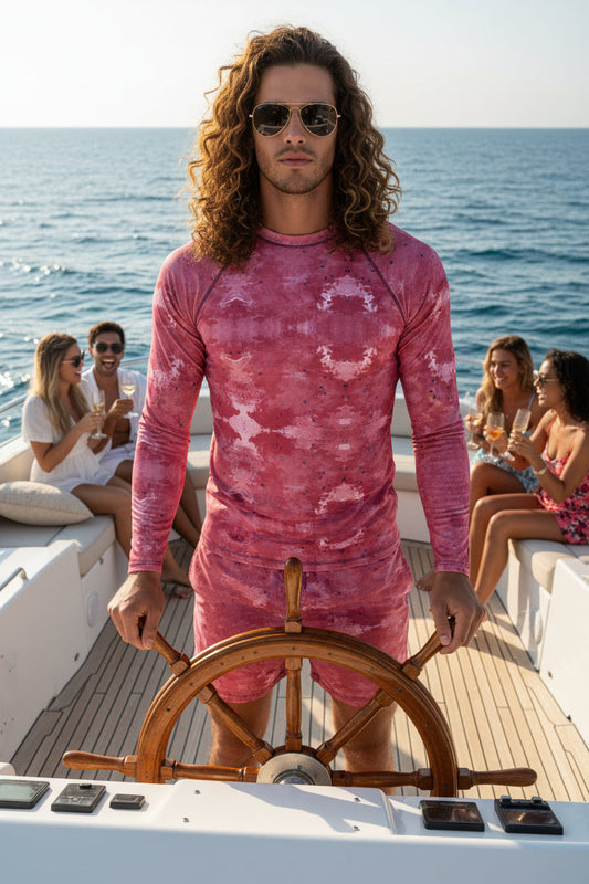 Men's Rash Guard Viva Magenta Texture 37 Metaverse KhuKhuZ