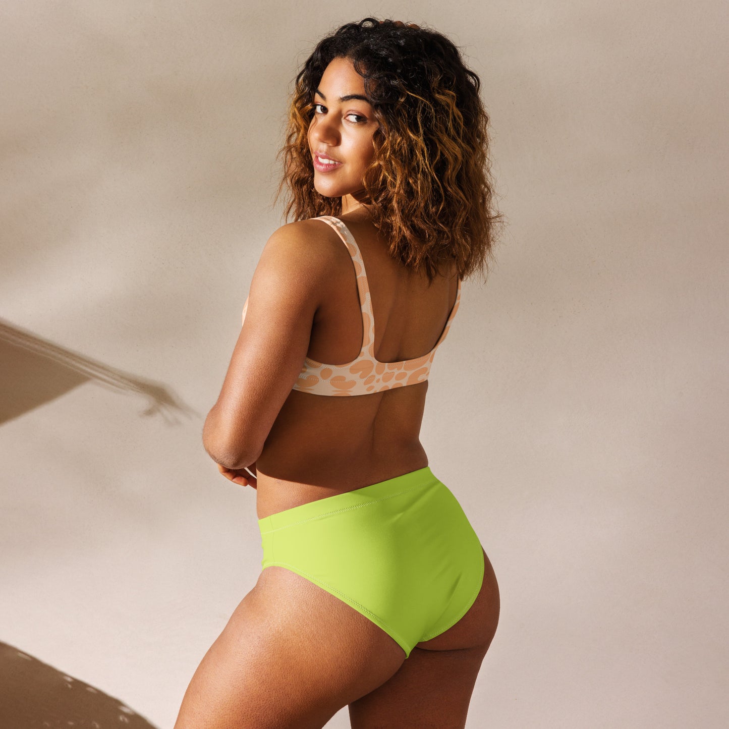 Recycled High-Waisted Bikini Animal Print & Solid Neon Swimwear