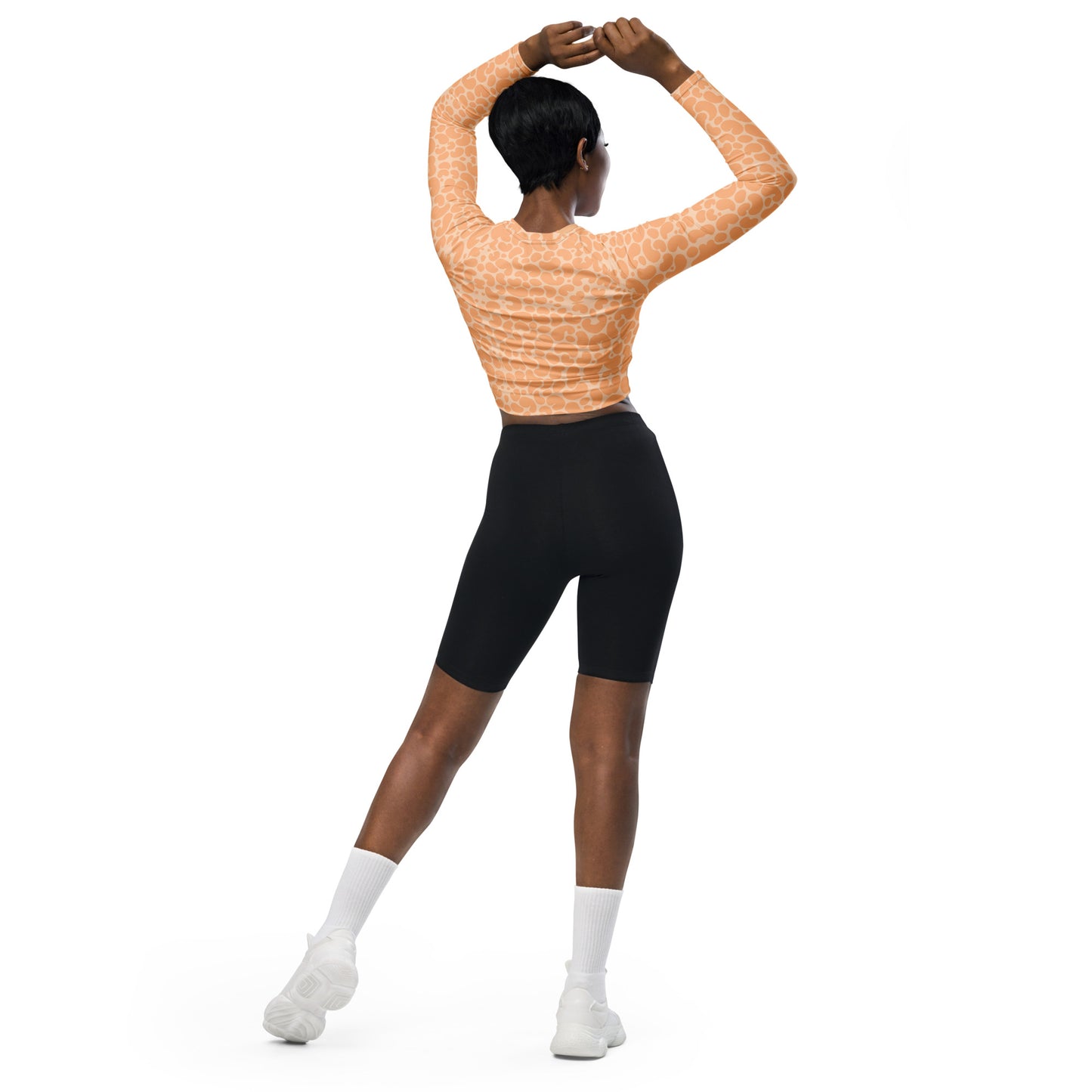 Recycled Long-Sleeve Crop Top Half Solid Peach Fuzz Print #11