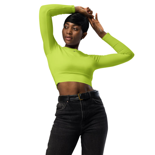 Recycled Long-Sleeve Crop Top Solid Neon Green