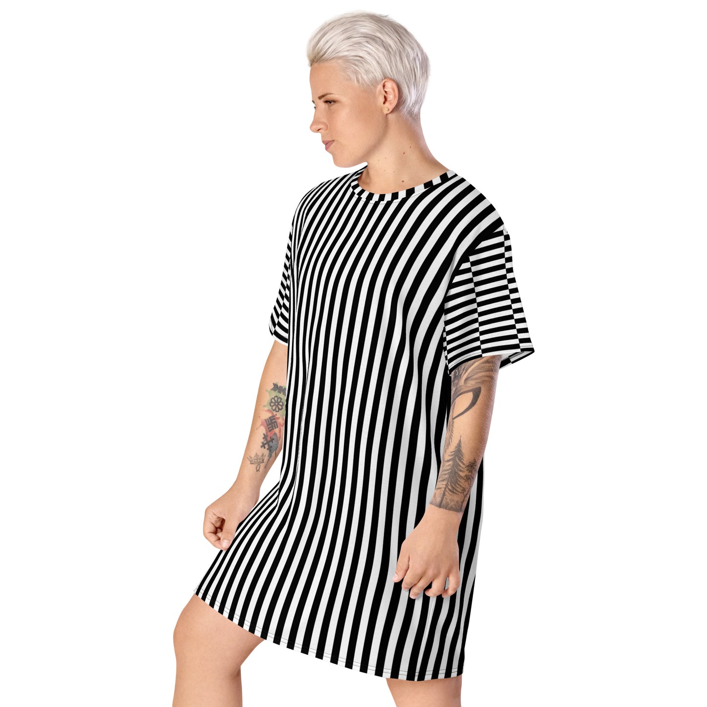 T-shirt Dress Black and White Stripes Pattern #153