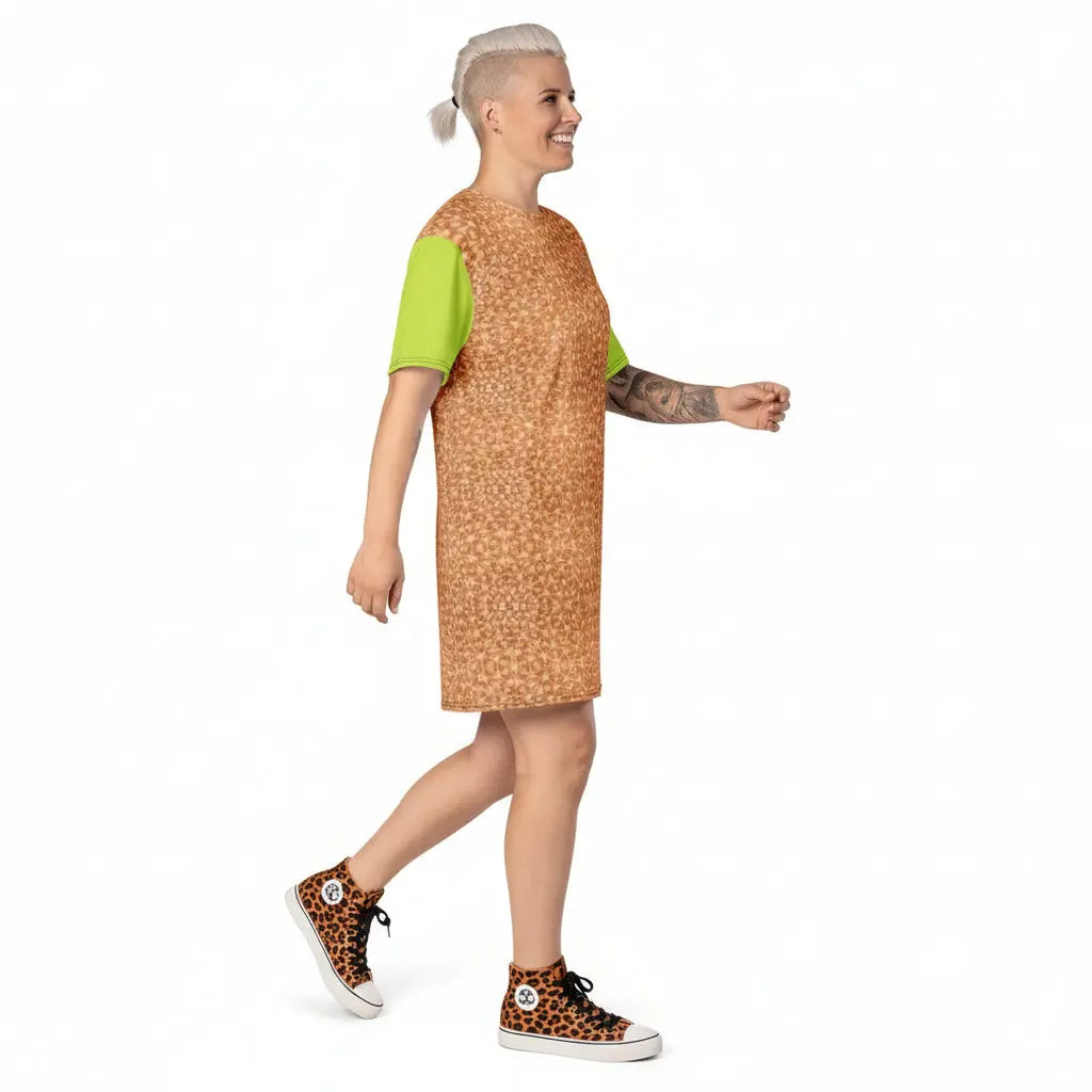 T-shirt Dress Peach Fuzz & Solid Neo Green KhuKhuZ Fashion & Lifestyle