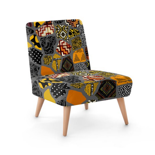 Chair with a colorful geometric pattern on a white background