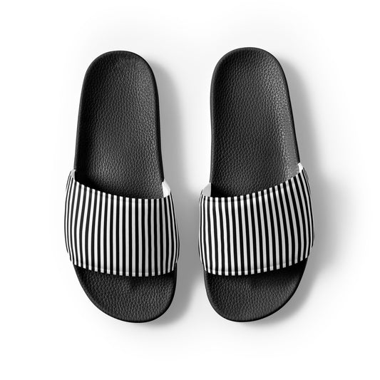 Women's Slides Black and White Stripes Pattern #153