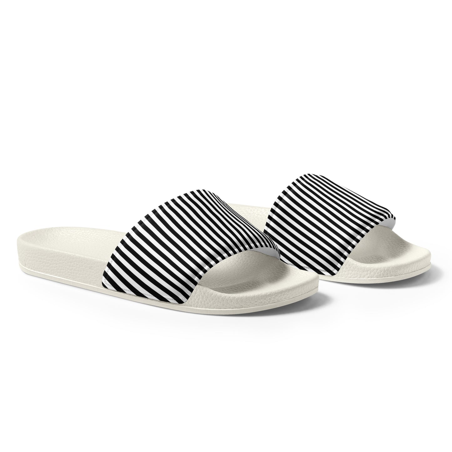 Women's Slides Black and White Stripes Pattern #153
