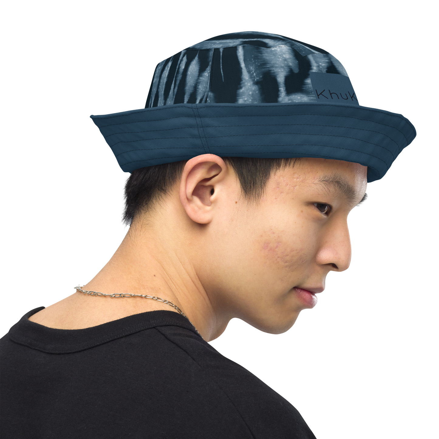 Reversible Bucket Hat Tie Dye Print 8 and Solid Color Navy Blue