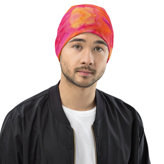 Beanie Hat Barbie Pink and Yellow VM Abstract Print 5.1