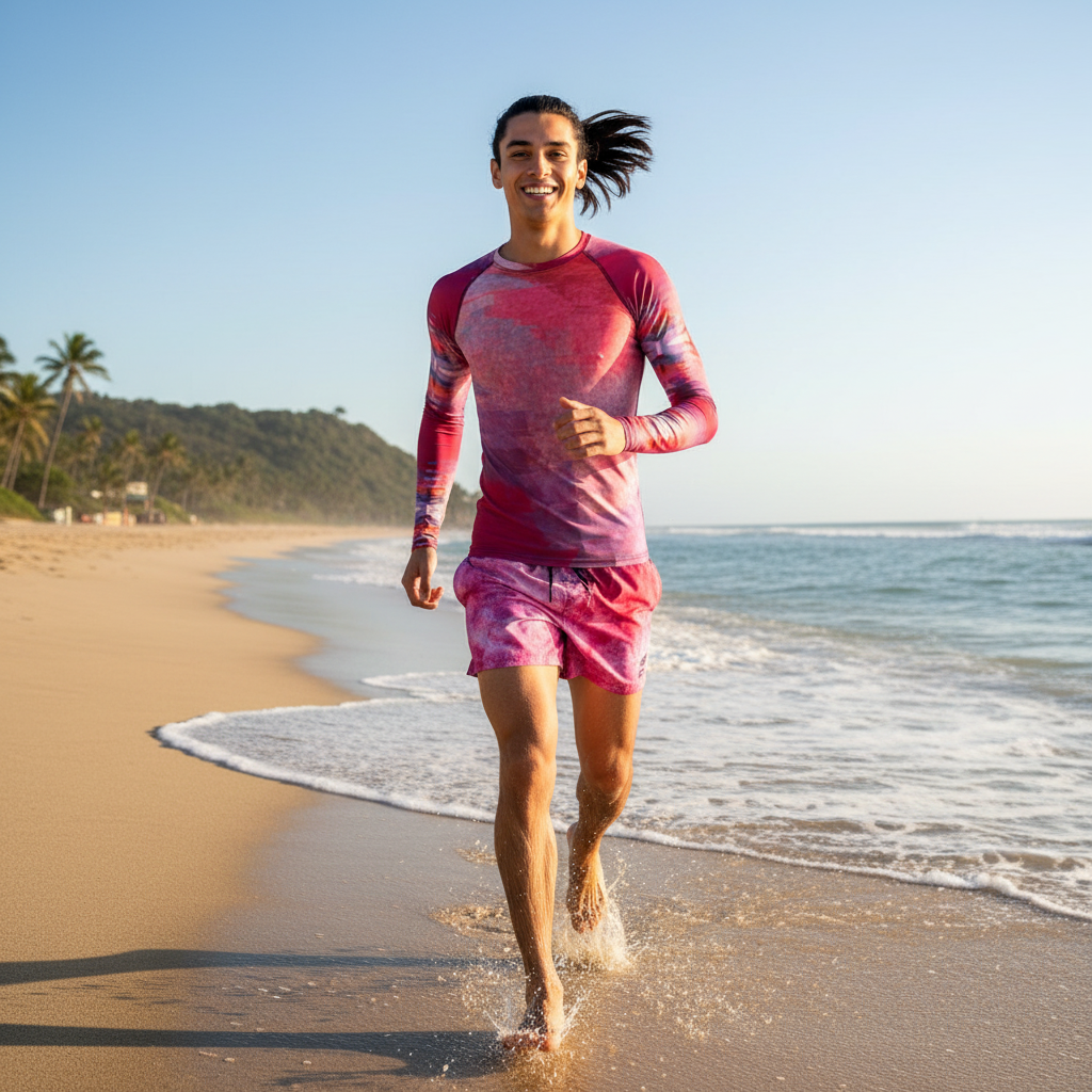 Men's Rash Guard Viva Magenta Texture 5 Metaverse