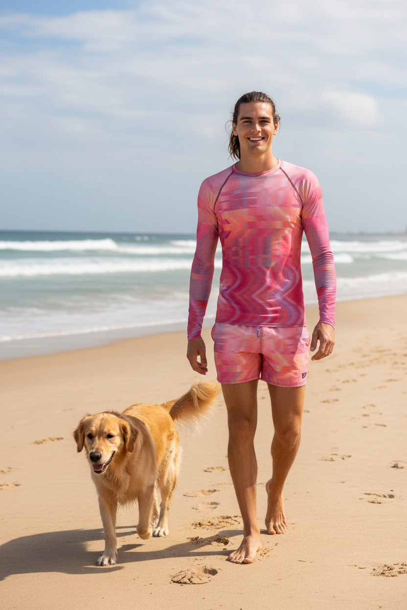 Men's Rash Guard Viva Magenta Texture 2 Metaverse