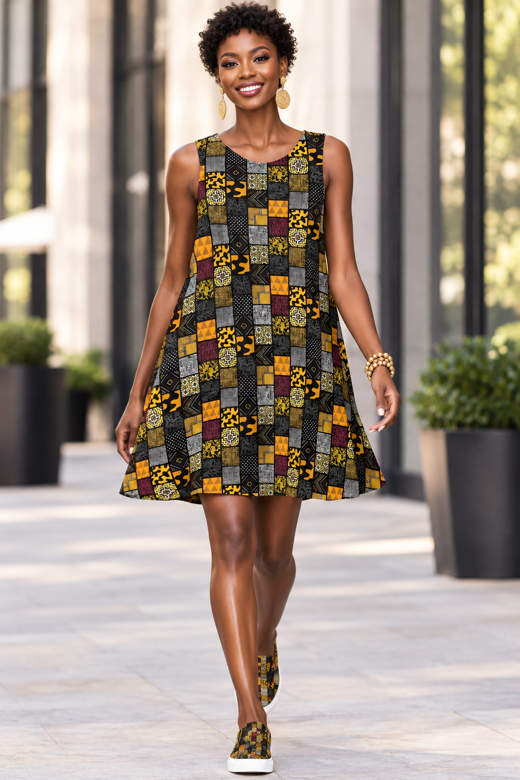 Afro Patchwork Print Design 8 A-Line Dress