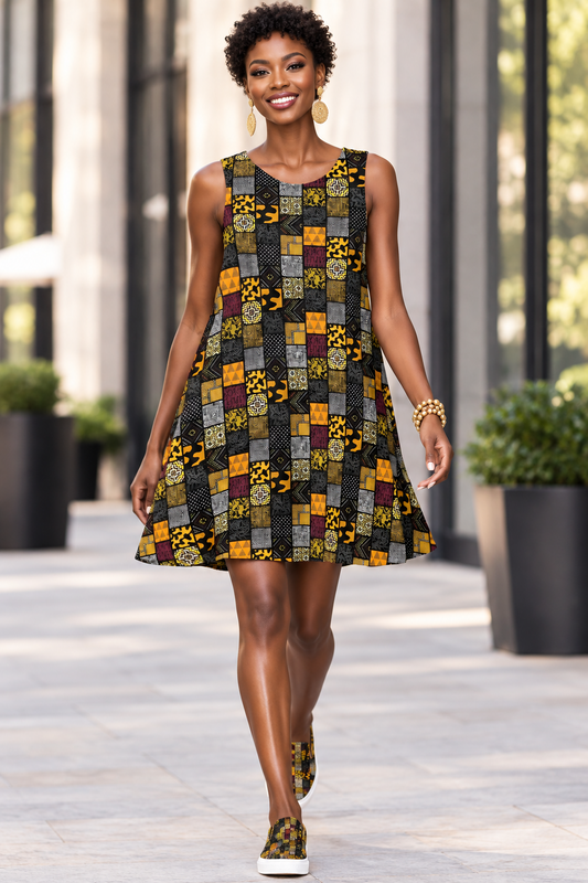 Afro Patchwork Print Design 8 A-Line Dress