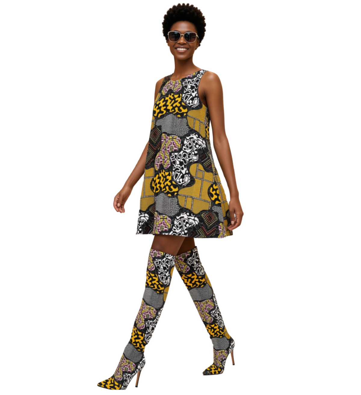 Afro Patchwork Print Design 7 A-Line Dress