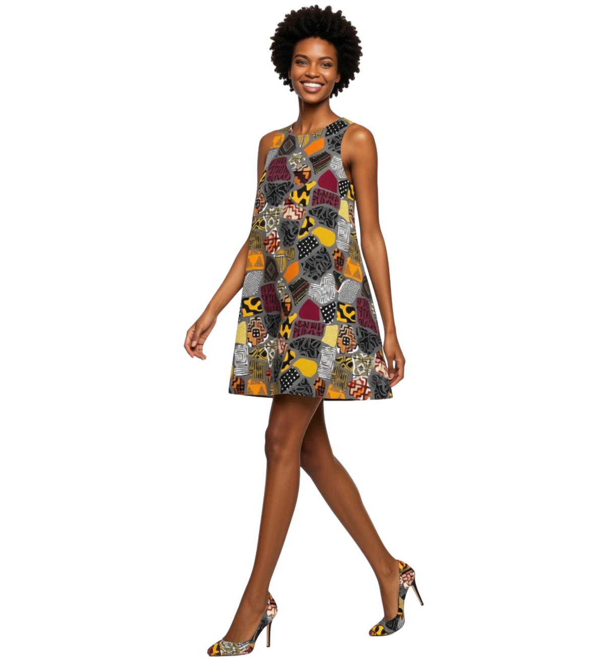 Afro Patchwork Print Design 1 A-Line Dress