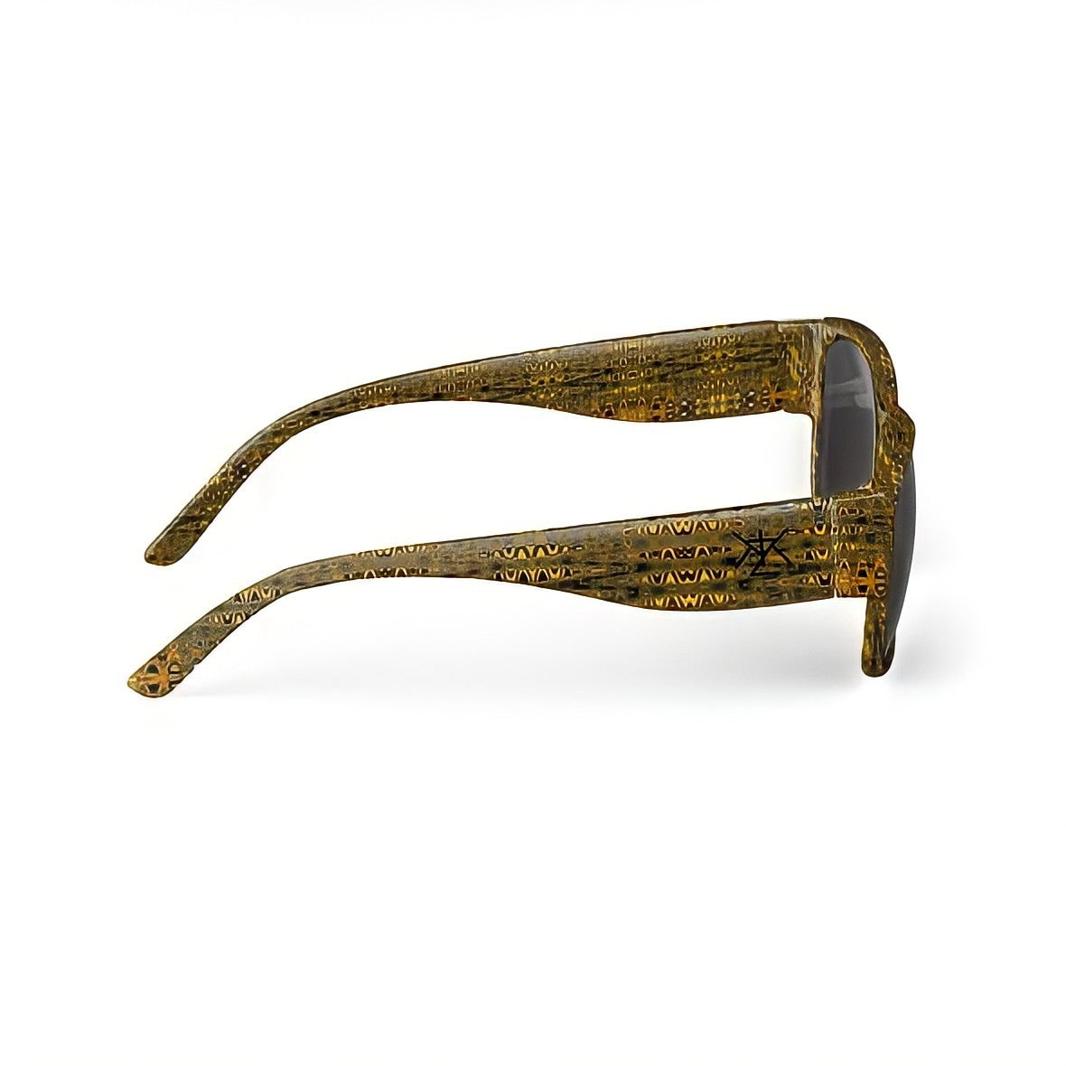 Sunglasses with a unique patterned frame on a white background