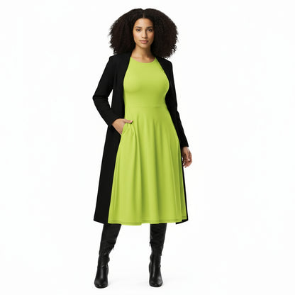 Long Sleeve Midi Dress Solid Neon Green