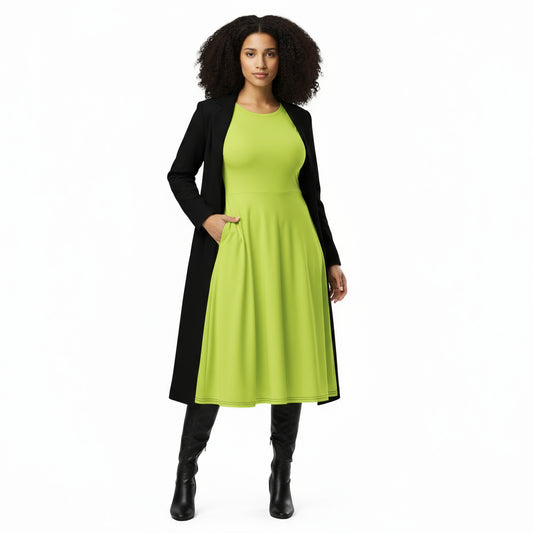 Long Sleeve Midi Dress Solid Neon Green