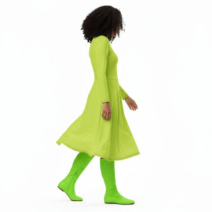 Long Sleeve Midi Dress Solid Neon Green