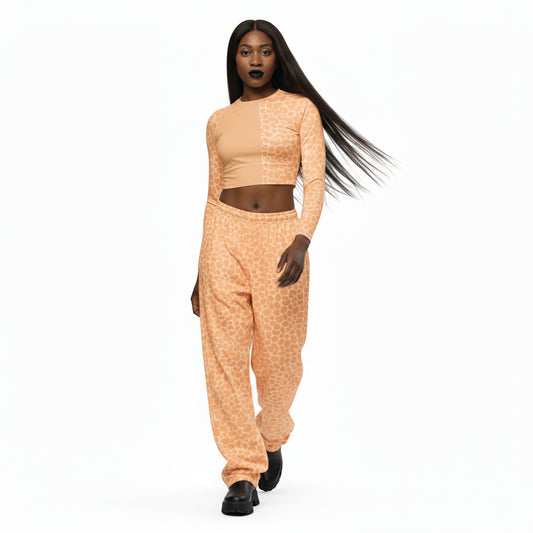 wearing low waist very buggy same colour as crop top pants with  black platform shoes. 