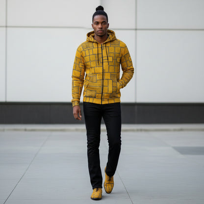 Yellow patterned hoodie on a white background