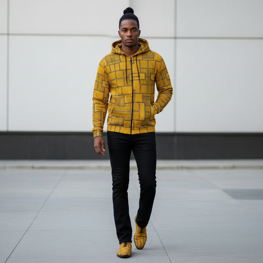 Yellow patterned hoodie on a white background