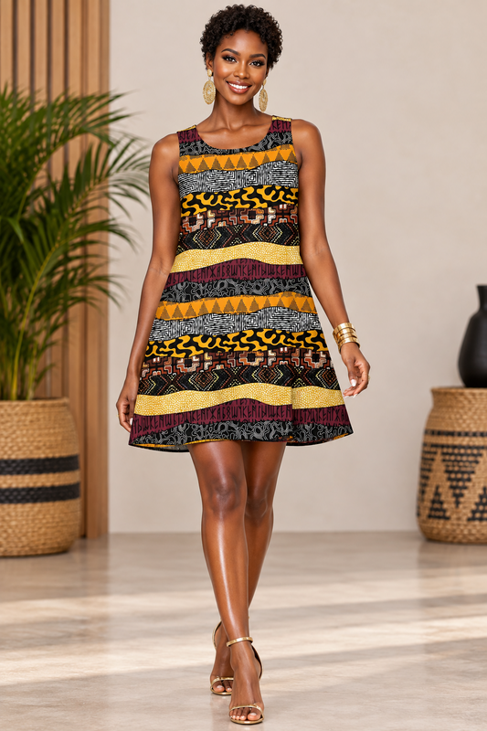 Afro Patchwork Print Design 4 A-Line Dress
