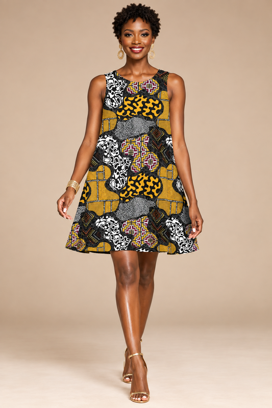 Afro Patchwork Print Design 7 A-Line Dress
