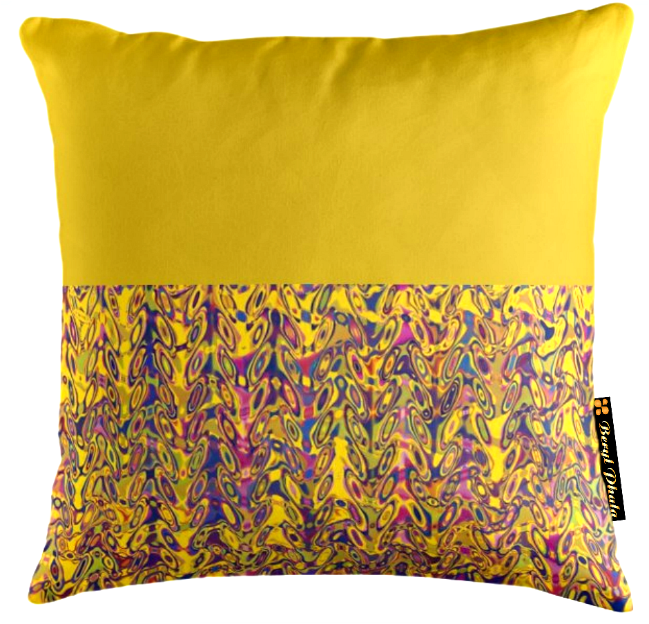 YELLOW AND DUMBBELL PRINT CUSHION