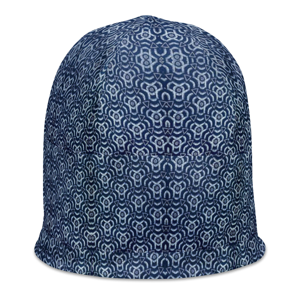 Beanie African Print Blue and white