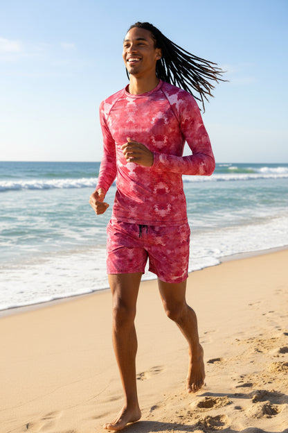 Men's Rash Guard Viva Magenta Texture 37 Metaverse