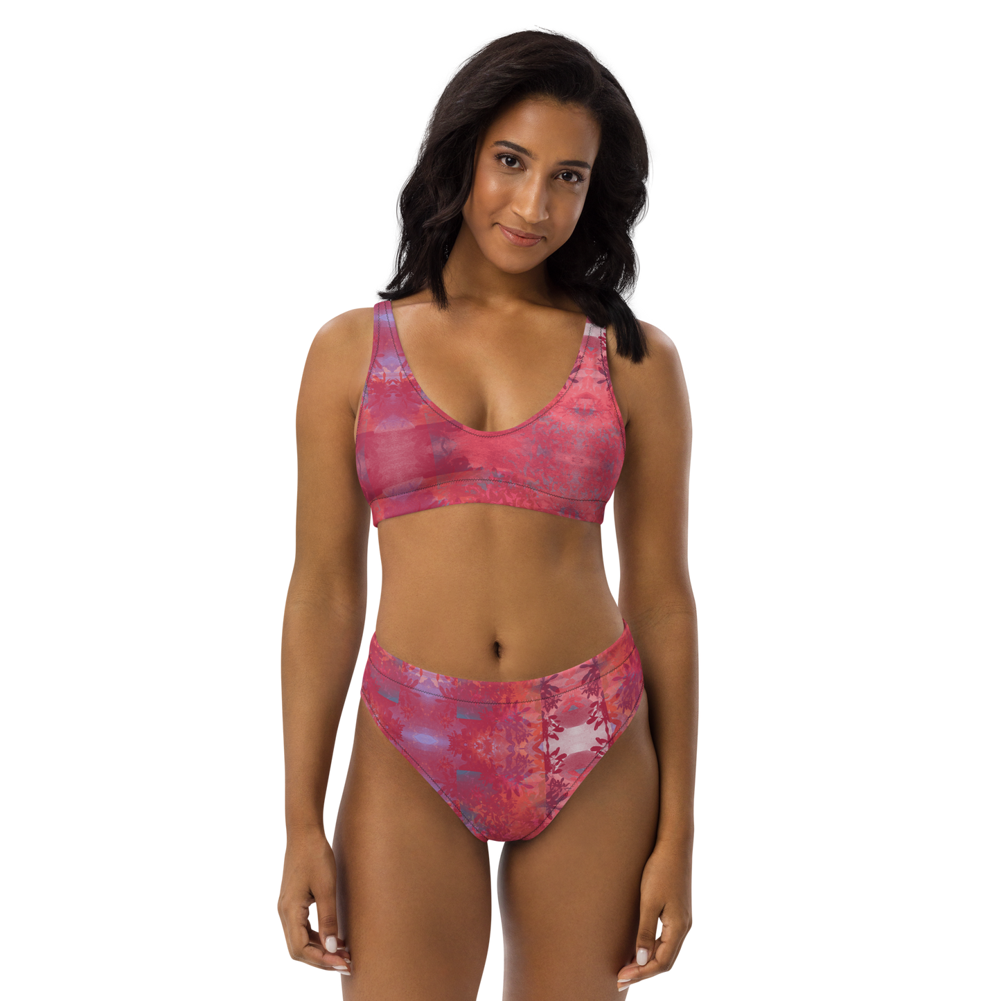 Recycled High-Waisted Bikini Viva Magenta Texture 32 - Metaverse