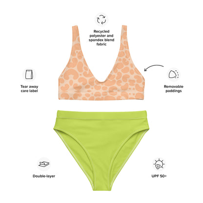 Recycled High-Waisted Bikini Animal Print & Solid Neon Swimwear