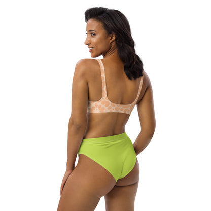 Recycled High-Waisted Bikini Animal Print & Solid Neon Swimwear