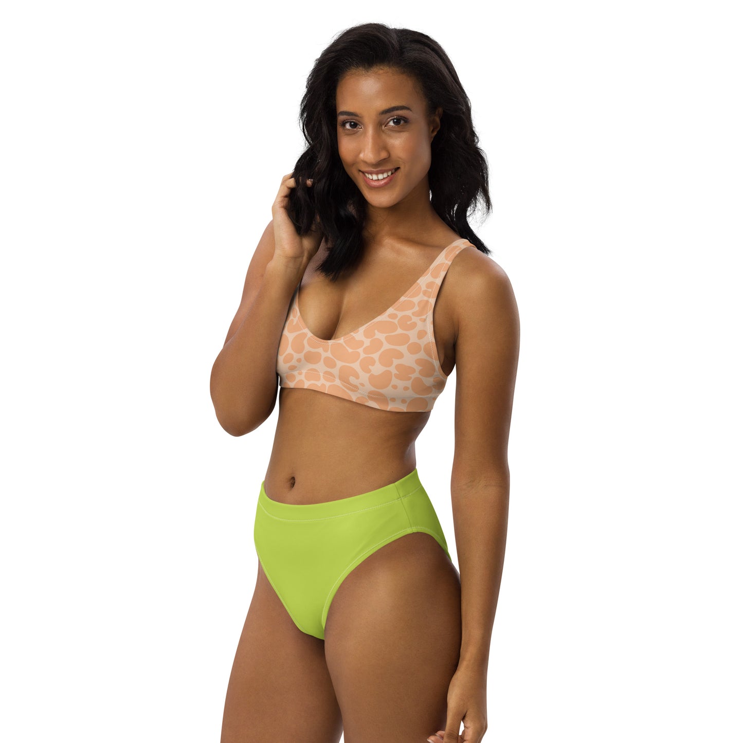 Recycled High-Waisted Bikini Animal Print & Solid Neon Swimwear