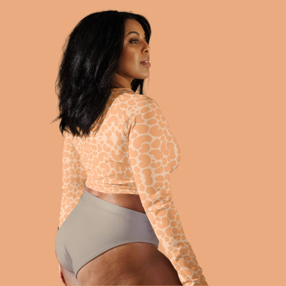 Recycled Long-Sleeve Crop Top Peach Fuzz Print #11