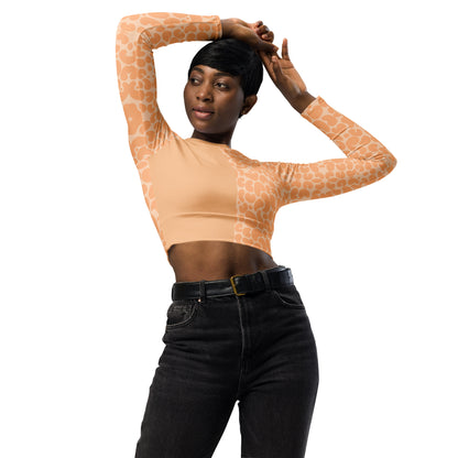 Recycled Long-Sleeve Crop Top Half Solid Peach Fuzz Print #11