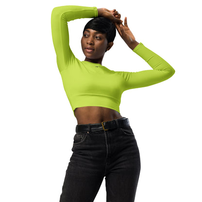 Recycled Long-Sleeve Crop Top Solid Neon Green