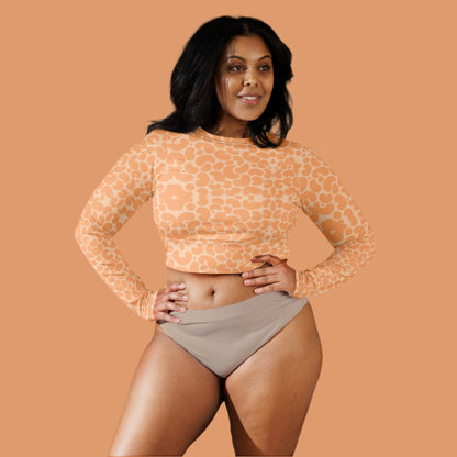 Recycled Long-Sleeve Crop Top Peach Fuzz Print #11